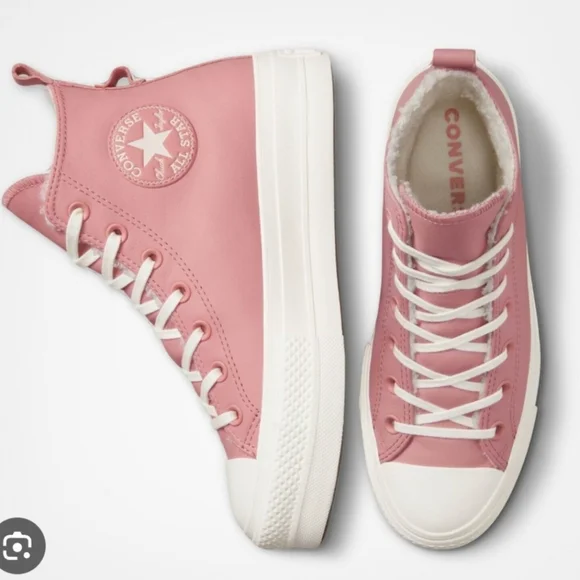 Converse Women's CTAS Lift Hi Sherpa A04256C Rust Pink/Egret Leather Sz 7 - Picture 3 of 15